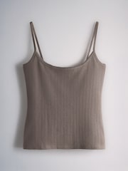 The Set 3 Piece Pointelle Button Through Trousers Pyjamas Set Taupe - Image 3 of 6