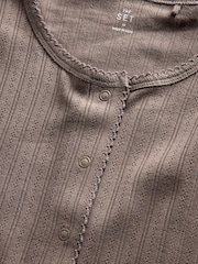The Set 3 Piece Pointelle Button Through Trousers Pyjamas Set Taupe - Image 5 of 6