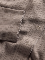 The Set 3 Piece Pointelle Button Through Trousers Pyjamas Set Taupe - Image 6 of 6