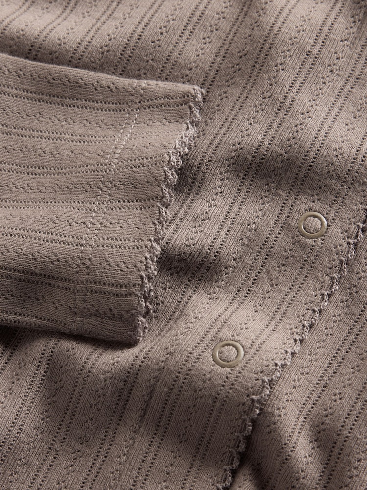 The Set 3 Piece Pointelle Button Through Trousers Pyjamas Set Taupe - Image 6 of 6