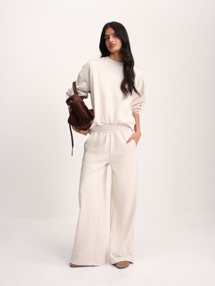 The Set Boxy Crew Neck Sweatshirt and Straight Leg Joggers Co-Ord Neutral - Image 2 of 5 The Set Boxy Crew Neck Sweatshirt and Straight Leg Joggers Co-Ord Neutral - Image 2 of 5