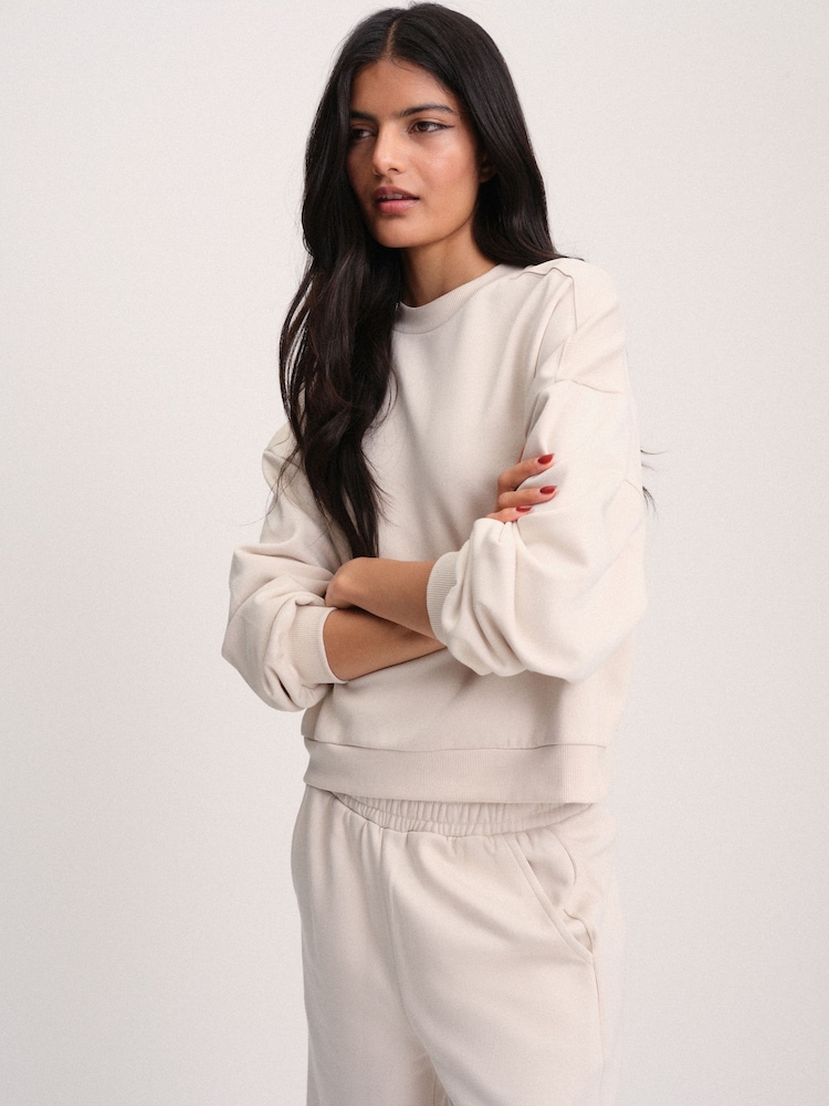 The Set Boxy Crew Neck Sweatshirt and Straight Leg Joggers Co-Ord Neutral - Image 5 of 5 The Set Boxy Crew Neck Sweatshirt and Straight Leg Joggers Co-Ord Neutral - Image 5 of 5