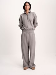 The Set Quarter Zip Sweatshirt and Straight Leg Joggers Coord Set Brown Taupe - Image 10 of 10