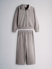 The Set Quarter Zip Sweatshirt and Straight Leg Joggers Coord Set Brown Taupe - Image 7 of 10