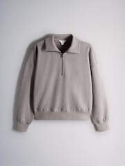 The Set Quarter Zip Sweatshirt and Straight Leg Joggers Coord Set Brown Taupe - Image 8 of 10