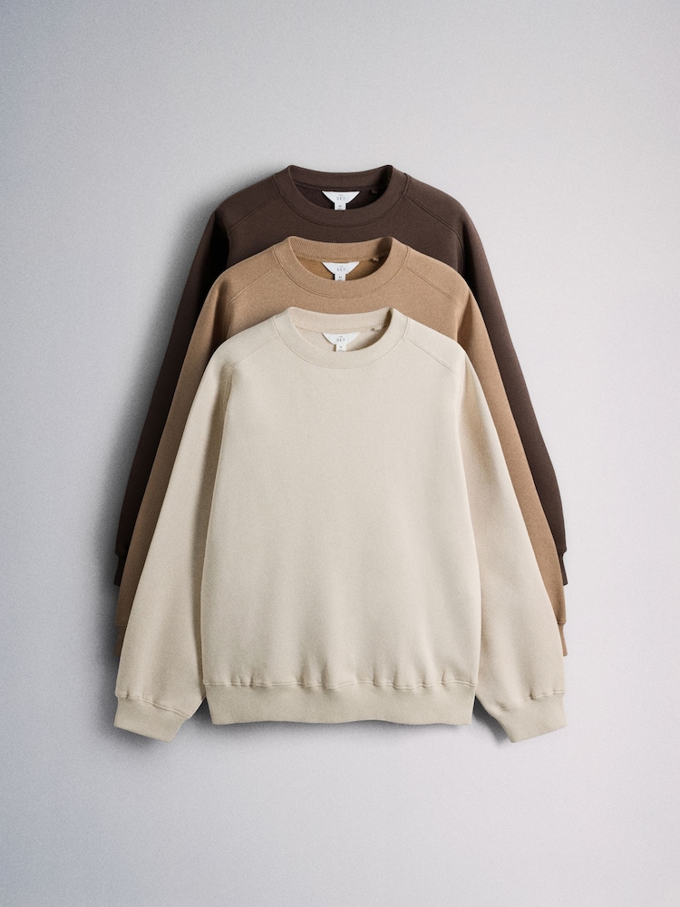 The Set 4 Pack Saddle Sleeve Crew Sweatshirts Cream/Brown/Chocolate - Image 1 of 6
