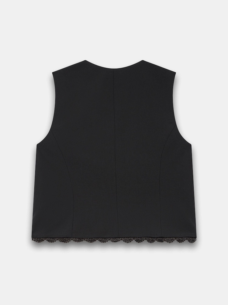 Mint Velvet Black Lace Trim Waistcoat - Image 8 of 8