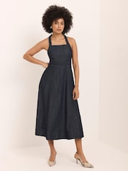 Mint Velvet Blue Denim Halter Midi Dress - Image 5 of 8