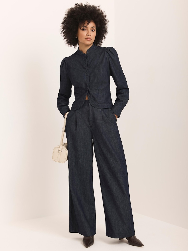 Mint Velvet Blue High Waisted Tailored Wide Jeans - Image 1 of 8