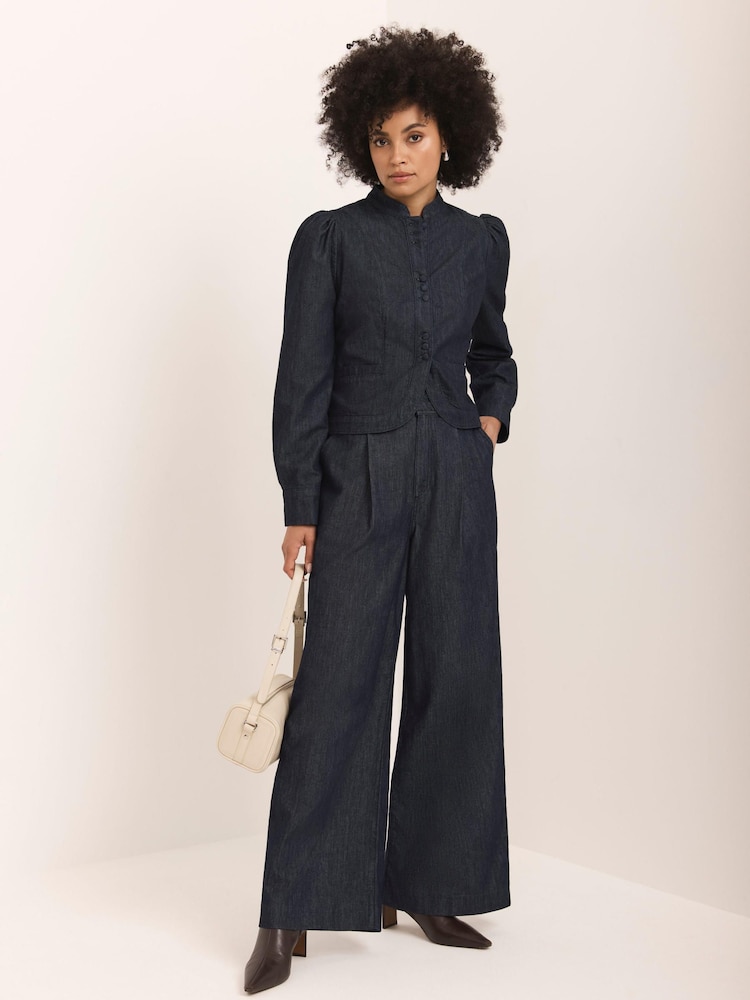 Mint Velvet Blue High Waisted Tailored Wide Jeans - Image 2 of 8