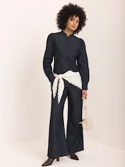 Mint Velvet Blue High Waisted Tailored Wide Jeans - Image 3 of 8