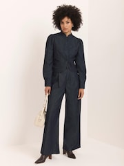 Mint Velvet Blue High Waisted Tailored Wide Jeans - Image 6 of 8