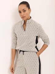 Mint Velvet Black Jacquard Zip Top - Image 1 of 8