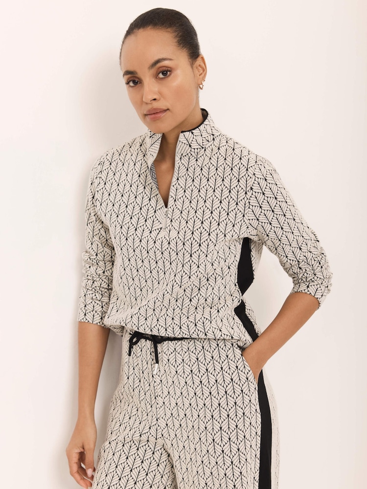 Mint Velvet Black Jacquard Zip Top - Image 1 of 8