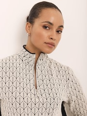 Mint Velvet Black Jacquard Zip Top - Image 3 of 8