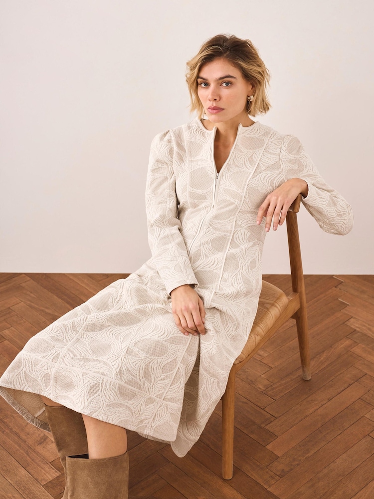 Mint Velvet White Jacquard Zip Detail Midi Dress - Image 2 of 8 Mint Velvet White Jacquard Zip Detail Midi Dress - Image 2 of 8