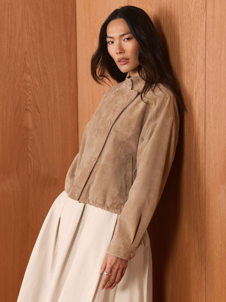 Natur - Mint Velvet Cropped Pilot Bomber Jacket - Bild 2 von 8 Natur - Mint Velvet Cropped Pilot Bomber Jacket - Bild 2 von 8