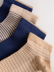 Navy Blue/Camel Stripe - מארז הכולל 4 זוגות גרבי ספורט מבד ריב רך במיוחד - תמונה 6 מתוך 7