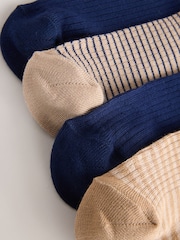 Navy Blue/Camel Stripe - מארז הכולל 4 זוגות גרבי ספורט מבד ריב רך במיוחד - תמונה 7 מתוך 7