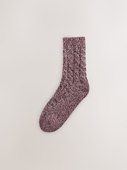 Burgundy Red Tonal Cosy Cable Knit Ankle Socks 3 Pack - Image 3 of 6