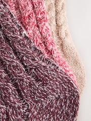 Burgundy Red Tonal Cosy Cable Knit Ankle Socks 3 Pack - Image 5 of 6