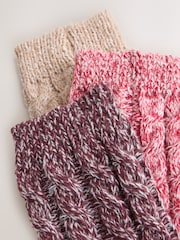 Burgundy Red Tonal Cosy Cable Knit Ankle Socks 3 Pack - Image 6 of 6