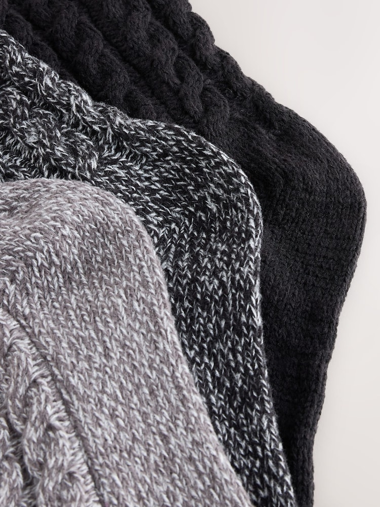 Grey Tonal Cosy Cable Knit Ankle Socks 3 Pack - Image 6 of 6