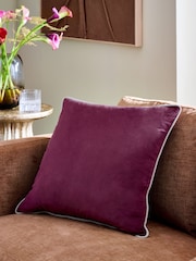 Plum Purple 50 x 50cm Matte Velvet Contrast Pipe Cushion - Image 1 of 4