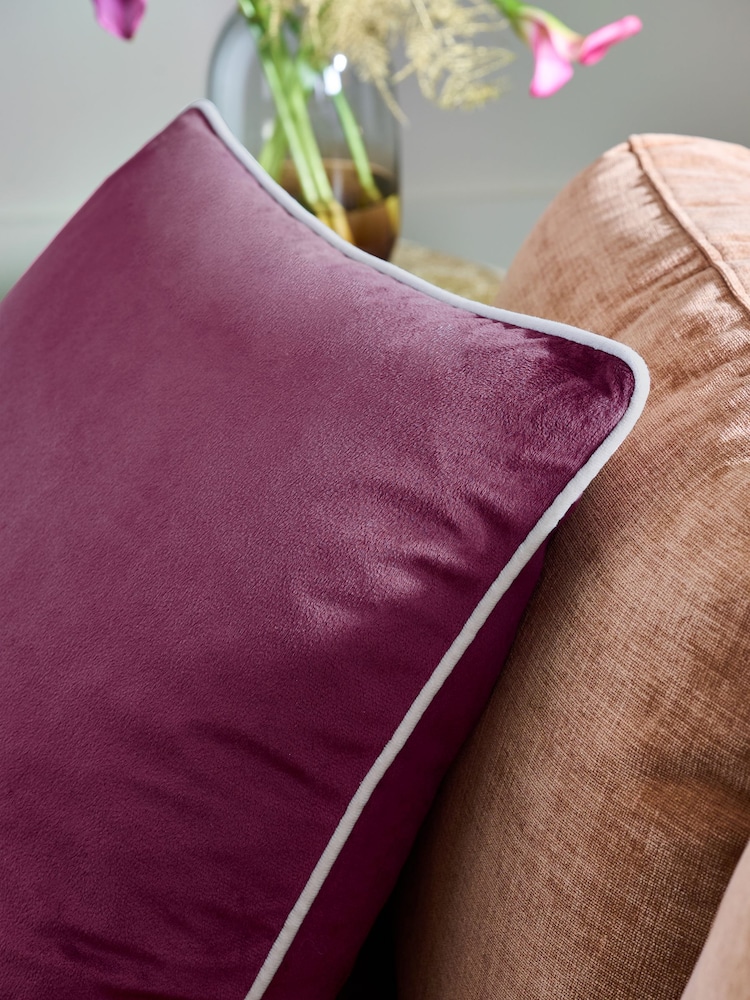 Plum Purple 50 x 50cm Matte Velvet Contrast Pipe Cushion - Image 2 of 4