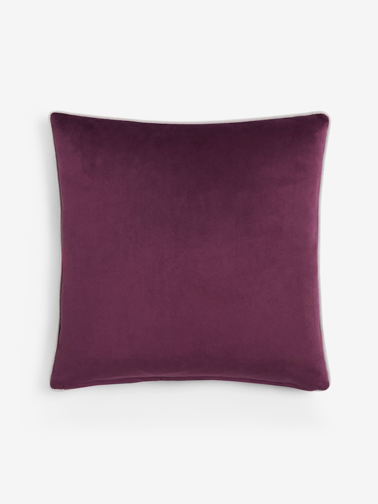 Plum Purple 50 x 50cm Matte Velvet Contrast Pipe Cushion - Image 4 of 4