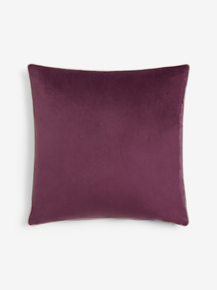 Plum Purple 59 x 59cm Matte Velvet Contrast Pipe Cushion - Image 2 of 5