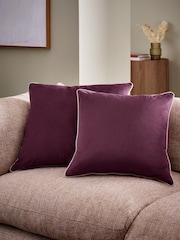 Plum Purple 59 x 59cm Matte Velvet Contrast Pipe Cushion - Image 4 of 5