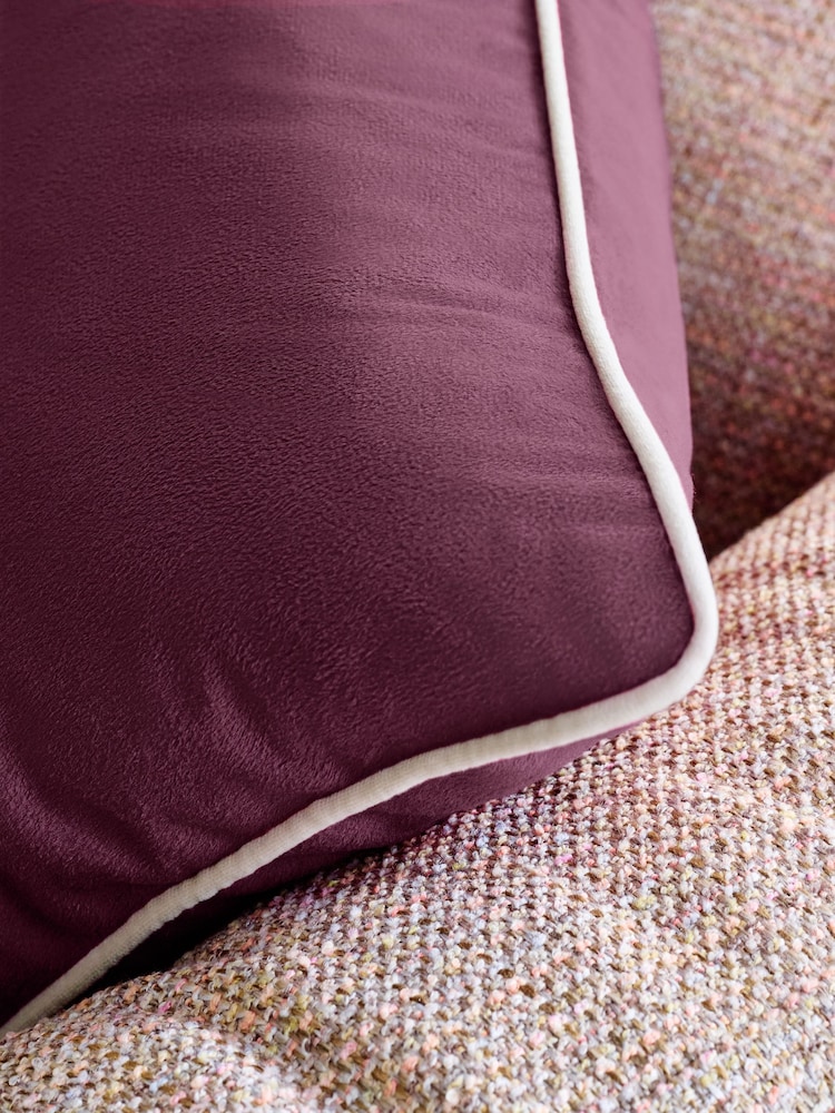 Plum Purple 59 x 59cm Matte Velvet Contrast Pipe Cushion - Image 5 of 5