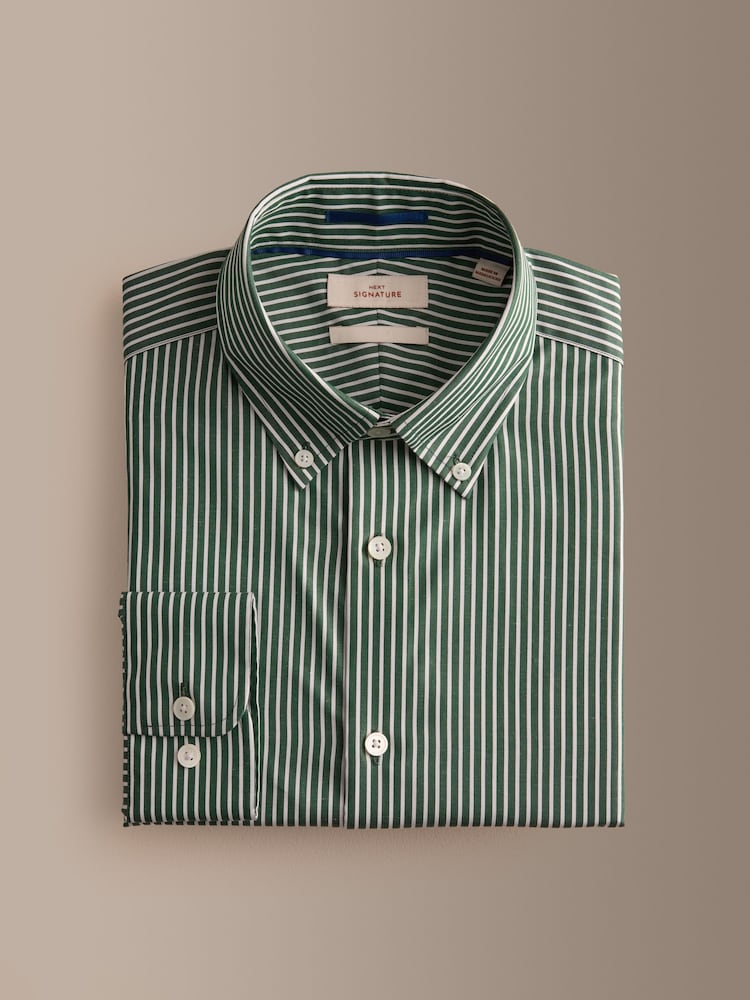 Green Signature Cotton With Tencel Lyocell Stripe Button Down Formal Shirt - Image 1 of 3