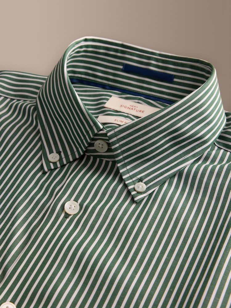 Green Signature Cotton With Tencel Lyocell Stripe Button Down Formal Shirt - Image 2 of 3