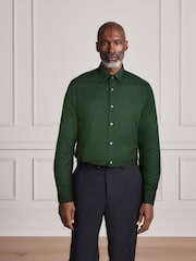 Green Slim Fit Signature Cotton Modal Blend Smart Shirt With Contrast Trim - Image 2 of 10