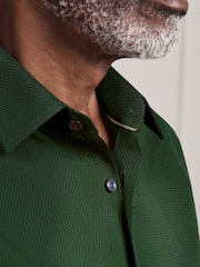 Green Slim Fit Signature Cotton Modal Blend Smart Shirt With Contrast Trim - Image 4 of 10