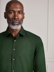 Green Slim Fit Signature Cotton Modal Blend Smart Shirt With Contrast Trim - Image 5 of 10