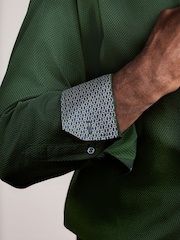 Green Slim Fit Signature Cotton Modal Blend Smart Shirt With Contrast Trim - Image 6 of 10