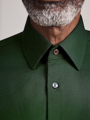 Green Slim Fit Signature Cotton Modal Blend Smart Shirt With Contrast Trim - Image 7 of 10