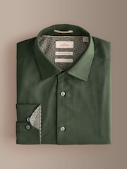 Green Slim Fit Signature Cotton Modal Blend Smart Shirt With Contrast Trim - Image 8 of 10