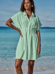Lipsy Blue Mint Short Sleeve Broderie Mini Shirt Dress - Image 1 of 4