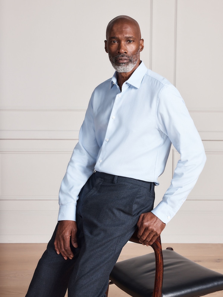 Gaiši zils - Standarta piegriezums - Signature Two-Fold Cotton Textured Smart Shirt - Attēls 1 no 11