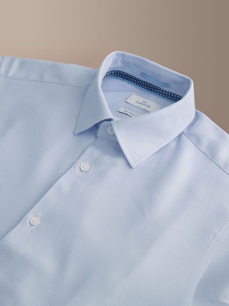 Gaiši zils - Standarta piegriezums - Signature Two-Fold Cotton Textured Smart Shirt - Attēls 11 no 11
