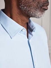 Gaiši zils - Standarta piegriezums - Signature Two-Fold Cotton Textured Smart Shirt - Attēls 5 no 11