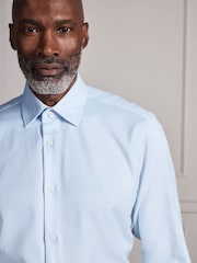 Gaiši zils - Standarta piegriezums - Signature Two-Fold Cotton Textured Smart Shirt - Attēls 8 no 11