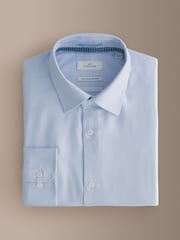 Gaiši zils - Standarta piegriezums - Signature Two-Fold Cotton Textured Smart Shirt - Attēls 9 no 11