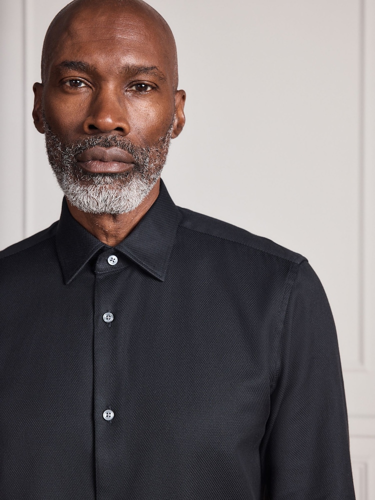 Melns - Standarta piegriezums - Signature Two-Fold Cotton Textured Smart Shirt - Attēls 2 no 15
