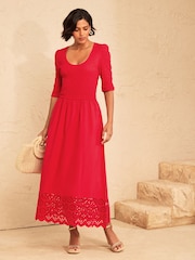 Love & Roses Red Textured 2 in 1 Midi Dress - Image 2 of 5