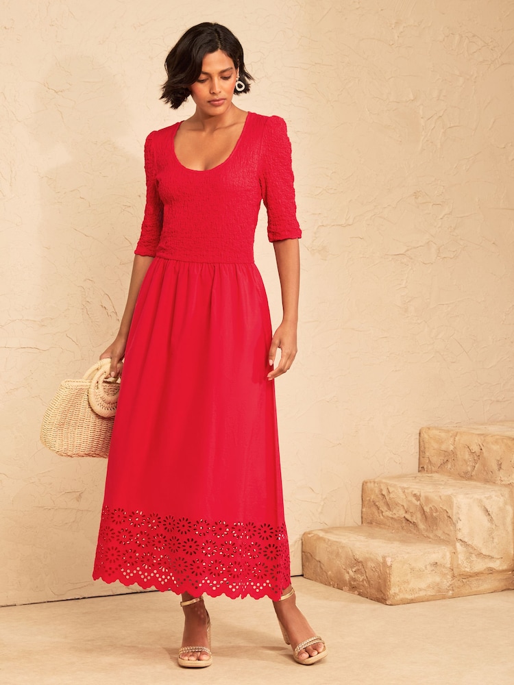 Love & Roses Red Textured 2 in 1 Midi Dress - Image 2 of 5